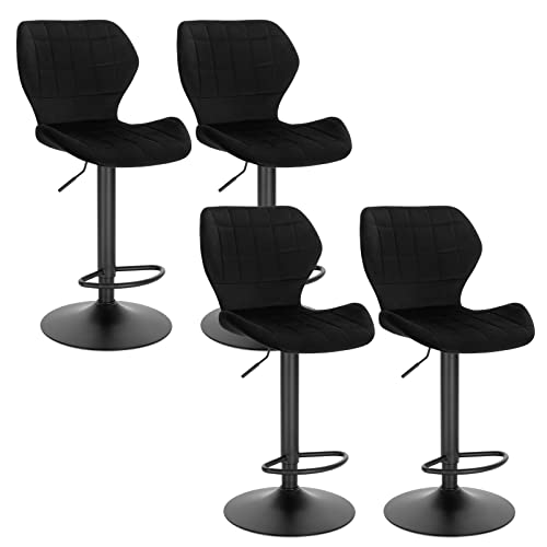 WOLTU Barhocker 4er Set höhenverstellbarer Hocker 60-82 cm 360° Drehstuhl mit Rückenlehne Fußstütze Barstuhl aus Samt Metall Stehhocker Schwarz BH324sz-4 von WOLTU