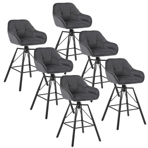 WOLTU Barhocker 6 er Set, 360°drehbar Barstuhl Bistrohocker mit Rückenlehne Tresenhocker mit Lehne Fußstütze 4 Beinen, drehbar, gepolstert, Samt Metall, Dunkelgrau, BH397dgr-6 von WOLTU
