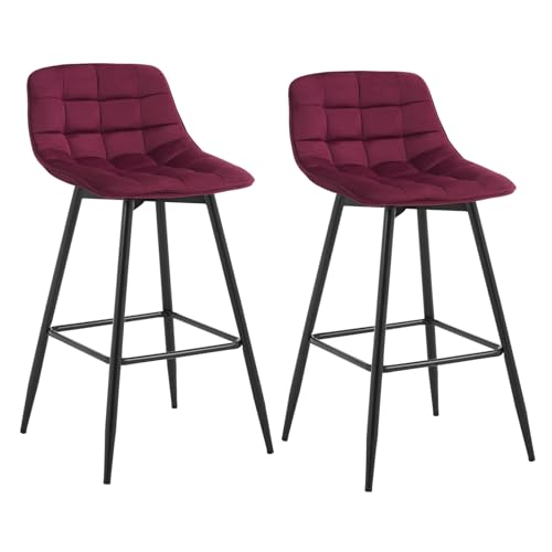 WOLTU Barhocker BH143bd-2 2er Set Designer Barstuhl Hocker Tresenhocker Bistrohocker mit Fußstütze Samt Metall Bordeaux von WOLTU