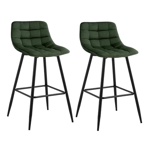 WOLTU Barhocker 2er Set Designer Barstuhl Hocker Tresenhocker Bistrohocker mit Fußstütze Samt Metall Dunkelgrün von WOLTU