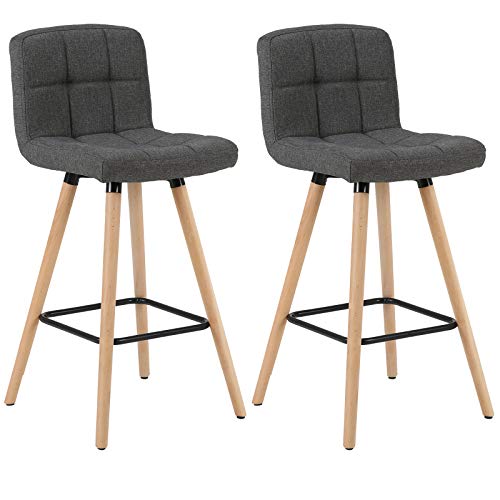 WOLTU Barhocker 2er Set Barstuhl Bistrohocker Tresenhocker mit Lehne und Fußstütze Design Stuhl Massivholz Leinen Dunkelgrau von WOLTU