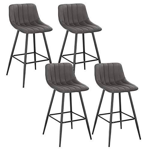 WOLTU Barhocker BH252dgr-4 4 x Set Barstuhl Hocker Tresenhocker Bistrohocker mit Rückenlehne mit Fußstütze Sitzfläche aus Samt mit Rückenlehne für Hausbar Schwarze Beine Dunkelgrau von WOLTU