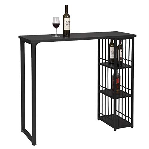 WOLTU Bartisch BT26sz Stehtisch Bistrotisch Bartheke Tresentisch, mit 3 Ablagefläche, Metallgestell, MDF, 120x40x105cm(BxTxH), Schwarz von WOLTU