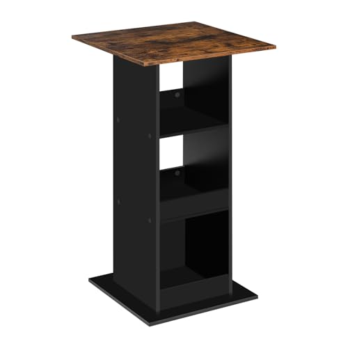 WOLTU Bartisch Bistrotisch Stehtisch Küchentisch Tresentisch Thekentisch, eckiger Tisch mit 3 Regalfächern, für Bar Küche Wohnzimmer, aus Holzwerkstoff, Tischhöhe 112 cm, Schwarz + Rustikales Braun von WOLTU