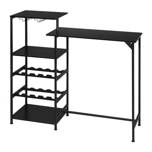 WOLTU Bartisch Stehtisch Küchentisch Bistrotisch, mit 4 Ablagen 2 Glashaltern, industrieller Tisch, Hochtisch aus Metall Holzwerkstoff, Schwarz, BT45sz von WOLTU