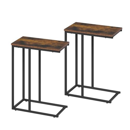 WOLTU Beistelltisch 2er Set Kaffeetisch Couchtisch Sofatisch Nachttisch Betttisch Laptoptisch, Gestell aus Metall, Tischplatte aus Holz,45x25x63,5cm(BxTxH),Rustikales Braun + Schwarz,TSG17vbn-2 von WOLTU