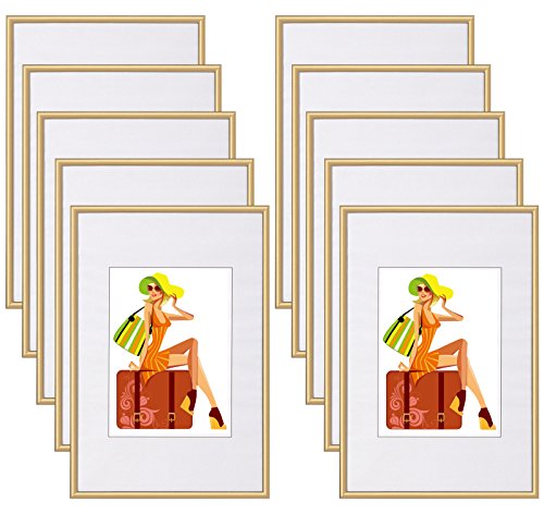 WOLTU Bilderrahmen 13x18 cm Set of 10 Fotorahmen aus Kunststoff mit Passepartout, Posterrahmen zum vertikalen oder horizontalen Aufhängen/Aufstellen, Collage Wanddeko, Gold von WOLTU