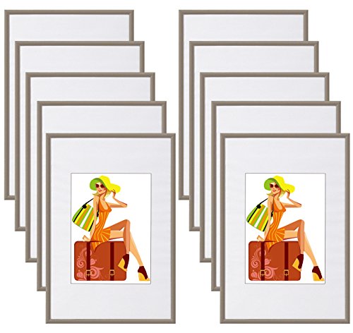 WOLTU Bilderrahmen 13x18 cm Set of 10 Fotorahmen aus Kunststoff mit Passepartout, Posterrahmen zum vertikalen oder horizontalen Aufhängen/Aufstellen, Collage Wanddeko, Stahl von WOLTU