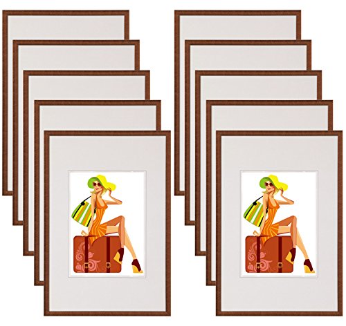 WOLTU Bilderrahmen 15x20 cm Set of 10 Fotorahmen aus Kunststoff mit Passepartout, Posterrahmen zum vertikalen oder horizontalen Aufhängen/Aufstellen, Collage Wanddeko, Bronze von WOLTU