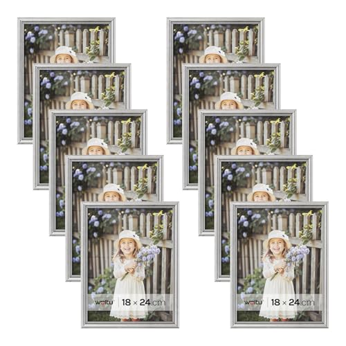 WOLTU Bilderrahmen 18x24cm 10er Set Fotorahmen Holzrahmen mit Passepartout, zum vertikalen oder horizontalen Aufhängen/Aufstellen, Posterrahmen Collage Wanddeko, Silber WOLTU Bilderrahmen 18x24cm 10er Set Fotorahmen Holzrahmen mit Passepartout, zum vertikalen oder horizontalen Aufhängen/Aufstellen, Posterrahmen Collage Wanddeko, Silber von WOLTU