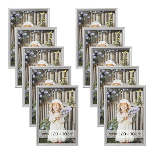 WOLTU Bilderrahmen 20x30cm 10er Set Fotorahmen Holzrahmen mit Passepartout, zum vertikalen oder horizontalen Aufhängen/Aufstellen, Posterrahmen Collage Wanddeko, Silber WOLTU Bilderrahmen 20x30cm 10er Set Fotorahmen Holzrahmen mit Passepartout, zum vertikalen oder horizontalen Aufhängen/Aufstellen, Posterrahmen Collage Wanddeko, Silber von WOLTU