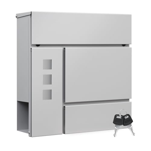 WOLTU Briefkasten Postkasten mit Zeitungsfach Sichtfenstern Klappdeckel, Wandbriefkasten abschließbar, mit 2 Schlüsseln, modern, Grau, 37x37x10,5 cm WOLTU Briefkasten Postkasten mit Zeitungsfach Sichtfenstern Klappdeckel, Wandbriefkasten abschließbar, mit 2 Schlüsseln, modern, Grau, 37x37x10,5 cm von WOLTU