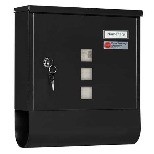 WOLTU Briefkasten Postkasten mit Zeitungsfach Sichtfenstern Namensschild, Wandbriefkasten abschließbar, mit 2 Schlüsseln, modern, Schwarz, 30,5x33,5x9 cm WOLTU Briefkasten Postkasten mit Zeitungsfach Sichtfenstern Namensschild, Wandbriefkasten abschließbar, mit 2 Schlüsseln, modern, Schwarz, 30,5x33,5x9 cm von WOLTU