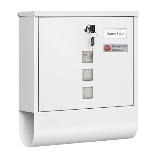 WOLTU Briefkasten mit Zeitungsfach Sichtfenstern, Postkasten mit Namensschild personalisiert, Wandbriefkasten abschließbar, inkl. 2 Schlüssel, modern, Weiß, 33,5 x 30 x 9,5 cm WOLTU Briefkasten mit Zeitungsfach Sichtfenstern, Postkasten mit Namensschild personalisiert, Wandbriefkasten abschließbar, inkl. 2 Schlüssel, modern, Weiß, 33,5 x 30 x 9,5 cm von WOLTU
