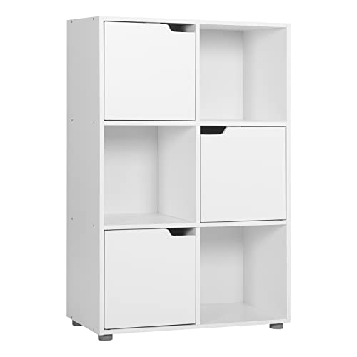 WOLTU Bücherregal, für Arbeitszimmer Schlafzimmer & Wohnzimmer, Bücherschrank mit 3 Türen und 6 Fächer, Aufbewahrungregal, 59,6 x 91 x 29 cm (B x H x T) von WOLTU