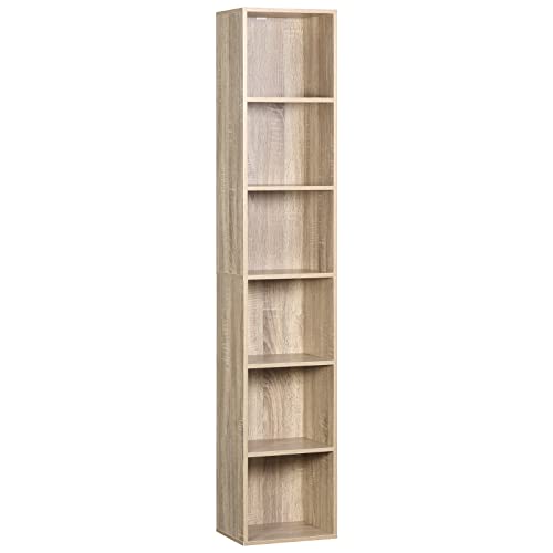 WOLTU Bücherregal Bücherschrank Standregal Aufbewahrungregal Raumteiler Büroregal Aktenschrank 6 Fächer, Holzwerkstoff, 30x158,5x24 cm(BxHxT), Helle Eiche SK003hei6 von WOLTU