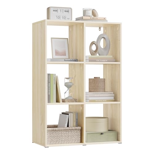WOLTU Bücherregal mit 6 Würfeln, Würfelregal Standregal, Regal für Wohnzimmer Arbeitszimmer Schlafzimmer Büro, 60x89,5x29 cm, helle Eiche, SK054hei WOLTU Bücherregal mit 6 Würfeln, Würfelregal Standregal, Regal für Wohnzimmer Arbeitszimmer Schlafzimmer Büro, 60x89,5x29 cm, helle Eiche, SK054hei von WOLTU