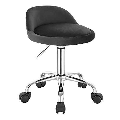 WOLTU Bürohocker mit Rollen, Drehhocker höhenverstellbar, Rollrocker mit niedriger Rückenlehne, Arbeitshocker Dunkelgrau, Sitzhöhe 43-54,5 cm Samt BS127dgr von WOLTU