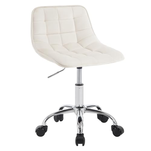 WOLTU Bürohocker mit Rollen, Schminkstuhl Sitzhocker Rollhocker Arbeitshocker, 360° drehbar höhenverstellbar, Drehstuhl Samt, niedriger Barhocker ergonomisch, Cremeweiß, BS153cm von WOLTU