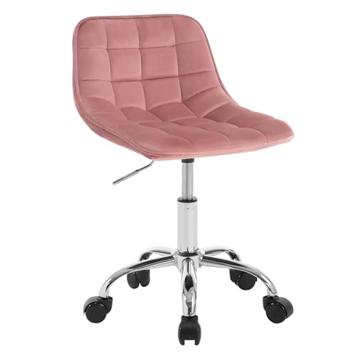 WOLTU Bürohocker mit Rollen, Schminkstuhl Sitzhocker Rollhocker Arbeitshocker, 360° drehbar höhenverstellbar, Drehstuhl Samt, niedriger Barhocker ergonomisch, Rosa, BS153rs von WOLTU