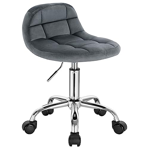 WOLTU Bürohocker mit Rollen, Schminktisch Stuhl höhenverstellbar, Rollrocker mit niedriger Rückenlehne, Arbeitshocker, Sitzhöhe 43,5-55 cm, Samt, Dunkelgrau BS131dgr von WOLTU