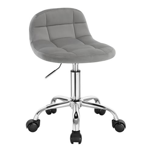WOLTU Bürohocker mit Rollen, Schminktisch Stuhl höhenverstellbar, Rollrocker mit niedriger Rückenlehne, Arbeitshocker, Sitzhöhe 43,5-55 cm, Samt, Hellgrau, BS131hgr WOLTU Bürohocker mit Rollen, Schminktisch Stuhl höhenverstellbar, Rollrocker mit niedriger Rückenlehne, Arbeitshocker, Sitzhöhe 43,5-55 cm, Samt, Hellgrau, BS131hgr von WOLTU