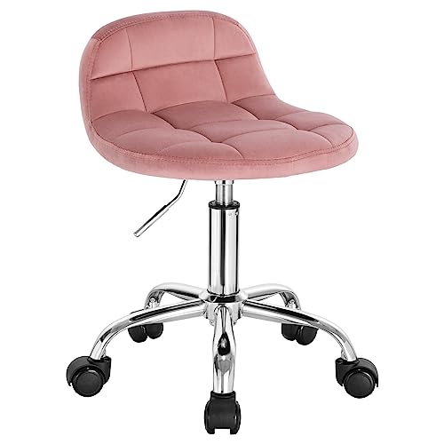 WOLTU Bürohocker mit Rollen, Schminktisch Stuhl höhenverstellbar, Rollrocker mit niedriger Rückenlehne, Arbeitshocker, Sitzhöhe 43,5-55 cm, Samt, Rosa BS131rs von WOLTU