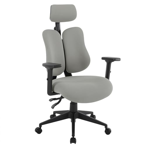 WOLTU Bürostuhl ergonomisch, Schreibtischstuhl mit geteilter Rückenlehne, atmungsaktiver Drehstuhl aus Mesh, verstellbare Kopfstütze, Liegefunktion, 150 kg belastbar, Grau, BS151gr von WOLTU