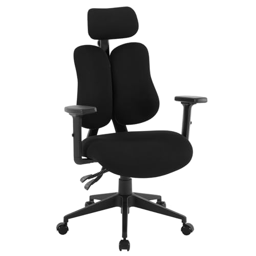 WOLTU Bürostuhl ergonomisch, Schreibtischstuhl mit geteilter Rückenlehne, atmungsaktiver Drehstuhl aus Mesh, verstellbare Kopfstütze, Liegefunktion, 150 kg belastbar, Schwarz, BS151sz von WOLTU