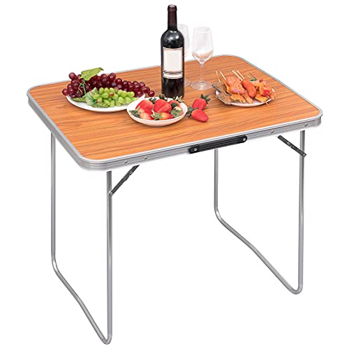 WOLTU CPT8128ei Campingtisch Klapptisch 80 x 60 x 70 cm Klappbar Gartentisch aus Alu und MDF für Picknick Strand im Freien, Eiche von WOLTU