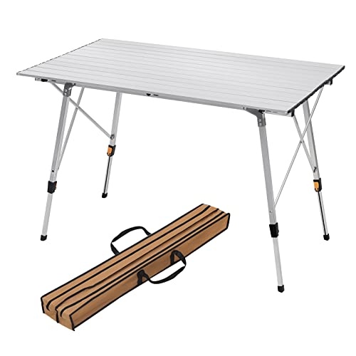 WOLTU Alu Campingtisch klappbar, Falttisch Höhenverstellbar mit Tragetasche & aufrollbarer Tischplatte, Klapptisch Reisetisch 4-6 Personen, für Camping Garten Balkon, 120 * 68.5cm, Silber von WOLTU