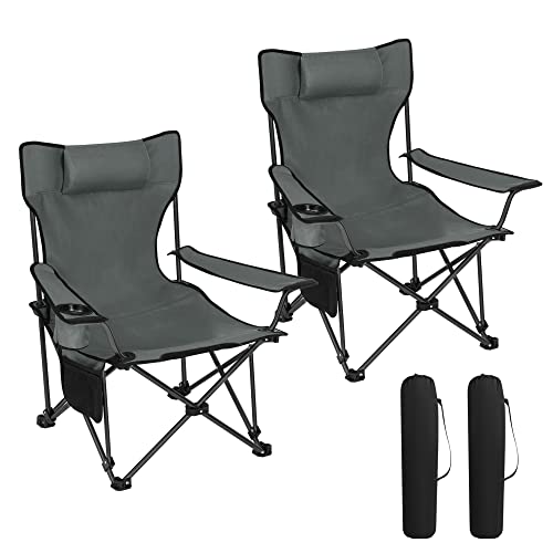 WOLTU Campingstuhl Klappstuhl 2er Set, Faltstuhl Anglerstuhl faltbar für Outdoor, Camping, bis 150 kg belastbar mit Armlehnen und Getränkehalter Grau von WOLTU