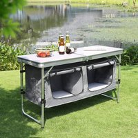 WOLTU Campingtisch Campingschrank Höhenverstellbar mit Stauraum Weiß+grau von WOLTU