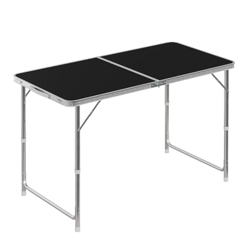 WOLTU Campingtisch Klapptisch Gartentisch Arbeitstisch Balkontisch höhenverstellbar Aluminium MDF Schwarz von WOLTU