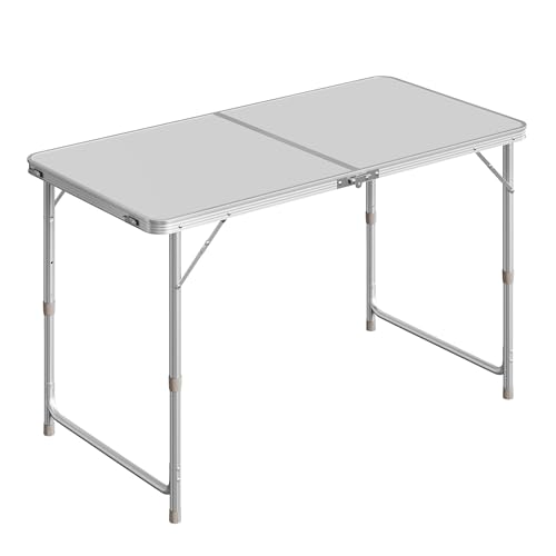 WOLTU Campingtisch Klapptisch Gartentisch Arbeitstisch Balkontisch höhenverstellbar Aluminium MDF Silbergrau von WOLTU