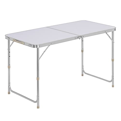 WOLTU Campingtisch Klapptisch Gartentisch Arbeitstisch Balkontisch höhenverstellbar Aluminium MDF Weiß CPT8122sg von WOLTU