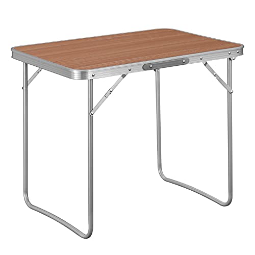 WOLTU Campingtisch Klapptisch Reisetisch mit Griff, 70x50x60cm(LxBxH) zusammenklappbar Gartentisch aus Alu und MDF für Picknick Strand im Freien, Eiche, CPT8135ei von WOLTU