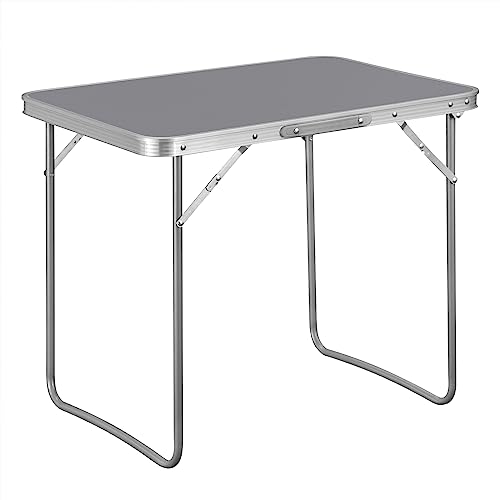 WOLTU Campingtisch Klapptisch Reisetisch mit Griff, 70x50x60cm(LxBxH) zusammenklappbar Gartentisch aus Alu und MDF für Picknick Strand im Freien, Grau, CPT8135gr von WOLTU