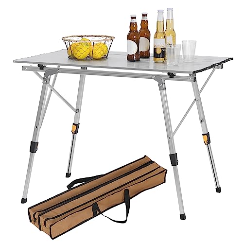 WOLTU Campingtisch Klapptisch aus Alu Gartentisch Balkontisch Reisetisch zusammenklappbar, mit Packtasche, Höhenverstellbar, 90x52.2X(45-72) cm, CPT8129sb von WOLTU