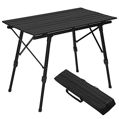 WOLTU Campingtisch Klapptisch aus Alu Gartentisch Balkontisch Reisetisch zusammenklappbar, mit Packtasche, Höhenverstellbar, 90x52X(45-72) cm, CPT8129sz, Schwarz von WOLTU