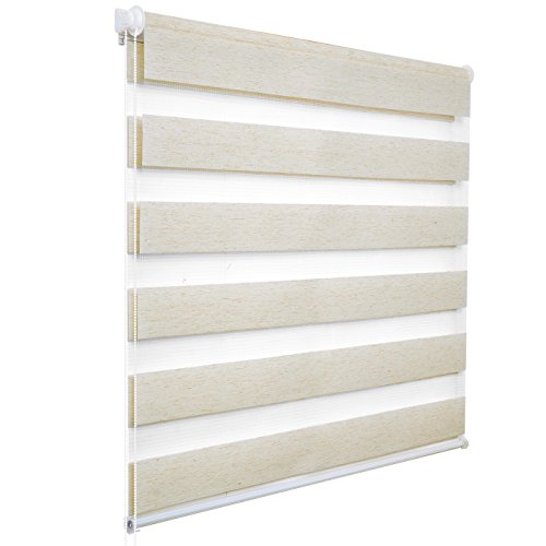 WOLTU Doppelrollo Klemmfix ohne Bohren Holzlook Buche 50x150cm (BxH), Duo Rollo Zebrarollo Fensterrollo Klemmrollo Seitenzugrollo Easyfix lichtdurchlässig & verdunkelnd Rollos für Fenster und Tür von WOLTU