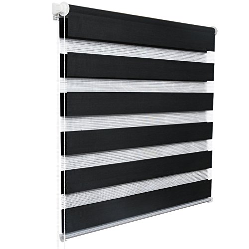 WOLTU Doppelrollo Klemmfix ohne Bohren Anthrazit B80 x H150 cm, Duo Rollo lichtdurchlässig Fensterrollo für innen verdunkelnd, Zebrarollo mit Kettenzug - Seitenzugrollo für Fenster und Tür von WOLTU