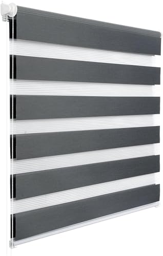 WOLTU Doppelrollo Klemmfix ohne Bohren Dunkelgrau 100x120cm (BxH), Duo Rollo Zebrarollo Fensterrollo Klemmrollo Seitenzugrollo Easyfix lichtdurchlässig & verdunkelnd Rollos für Fenster und Tür von WOLTU