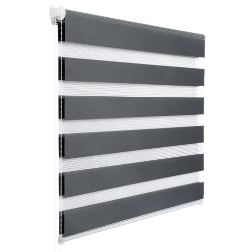 WOLTU Doppelrollo Klemmfix ohne Bohren Dunkelgrau B80 x H130 cm, Duo Rollo lichtdurchlässig Fensterrollo für innen verdunkelnd, Zebrarollo mit Kettenzug - Seitenzugrollo für Fenster und Tür von WOLTU