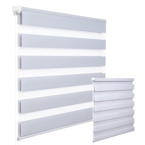 WOLTU Doppelrollo Klemmfix ohne Bohren Duo Rollo Klemmrollo für Fenster mit Klemmträger, 2 Stück Fensterrollo Lichtdurchlässig & Verdunkelnd Wandmontage, Grau 110x150 cm (Stoffbreite 106 cm) von WOLTU