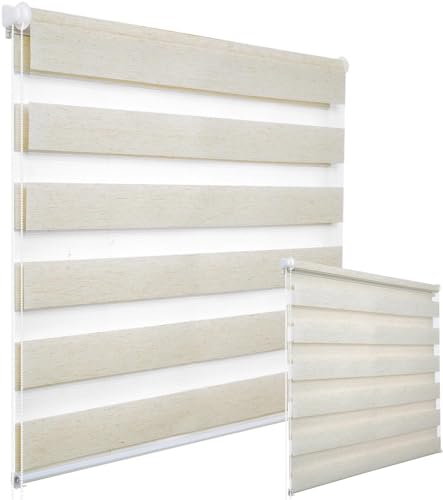 WOLTU 2 Stück Doppelrollo Klemmfix ohne Bohren Duo Rollo Klemmrollo für Fenster mit Klemmträger, Fensterrollo Lichtdurchlässig & Verdunkelnd Wandmontage, Holzlook Buche, 100x150 cm (Stoffbreite 96 cm) von WOLTU