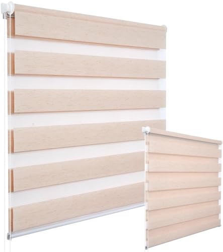 WOLTU 2 Stück Doppelrollo Klemmfix ohne Bohren Duo Rollo Klemmrollo für Fenster mit Klemmträger, Fensterrollo Lichtdurchlässig & Verdunkelnd Wandmontage, Holzlook Natur, 90x150 cm (Stoffbreite 86 cm) von WOLTU