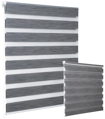 WOLTU 2 Stück Doppelrollo Klemmfix ohne Bohren Duo Rollo Klemmrollo für Fenster mit Klemmträger, Fensterrollo Lichtdurchlässig & Verdunkelnd Wandmontage, Marmor Grau, 90x150 cm (Stoffbreite 86 cm) von WOLTU