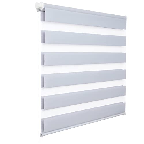 WOLTU Doppelrollo Klemmfix ohne Bohren Grau B90 x H120 cm, Duo Rollo lichtdurchlässig Fensterrollo für innen verdunkelnd, Zebrarollo mit Kettenzug - Seitenzugrollo für Fenster und Tür von WOLTU