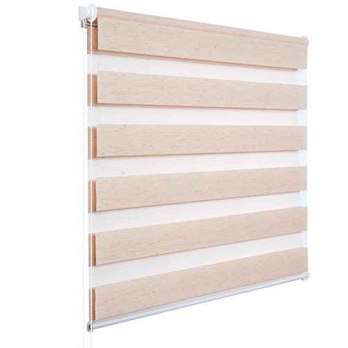 WOLTU Doppelrollo Klemmfix ohne Bohren Holzlook Natur 100x150cm (BxH), Duo Rollo Zebrarollo Fensterrollo Klemmrollo Seitenzugrollo Easyfix lichtdurchlässig & verdunkelnd Rollos für Fenster und Tür von WOLTU